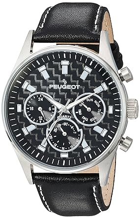 Peugeot Mens Multi Dial Chronograph Sport Watch with Black Leather Band 2048SBK