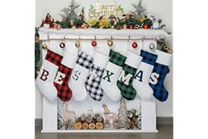 LUBOT Initial Monogram Christmas Stocking Letters 20" Personalized Custom Name Xmas Family Stockings Embroidery Large Buffalo Plaid Rustic/Farmhouse/Country Fireplace Decor Red Letters E