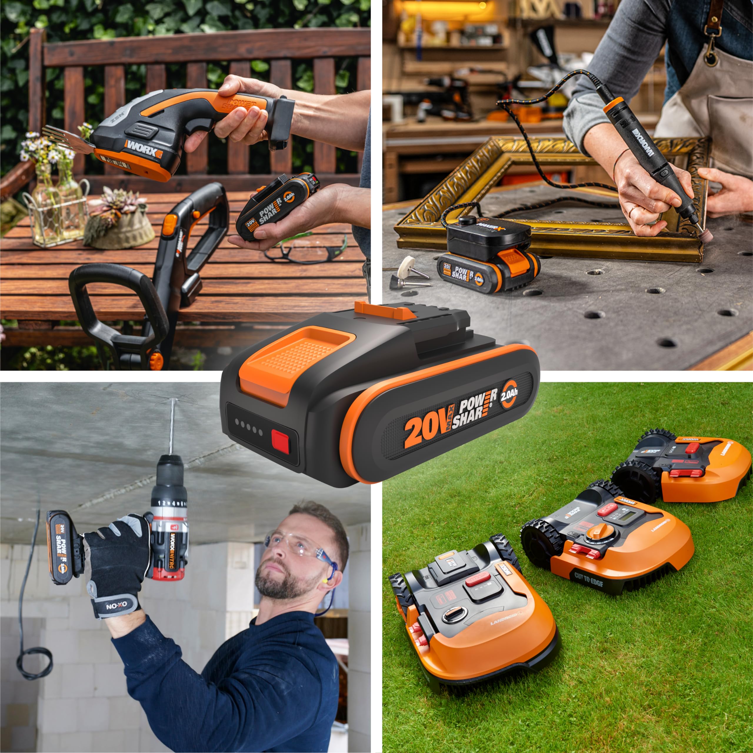 WORX WA3639 Original PowerShare Akku 20V - 2000mAh Li-Ion, wiederaufladbarer - kompakter Akku mit höher Sicherheit & längerer Laufzeit - mit LED-Ladestandanzeige - kompatibel für alle WORX Geräte 9