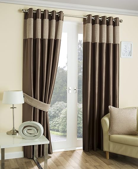 New Luxury Plum Faux Silk Curtains Pair Ready Made Eyelet Ring Top