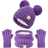 Kids Winter Hat Scarf Gloves Set Children's Warm Knit Fleece Lined Pompom Hat for Kids Ages 3-9, Perfect for Boys and Girls