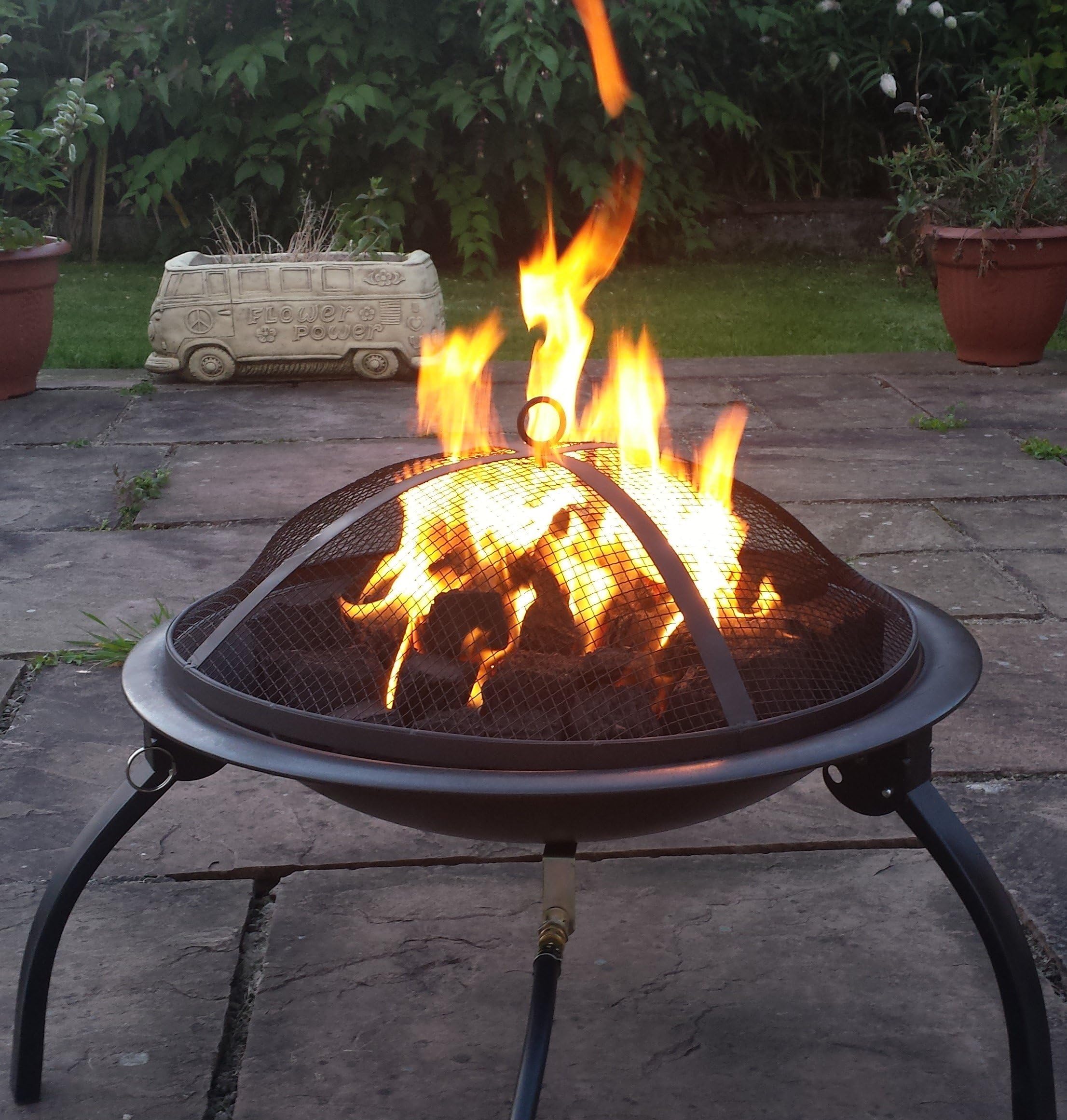 Festival Fires Limited Saturn Bowl GAS Fire Pit, Real flame LPG Patio Heater, Propane Regulator (Red, Coal)