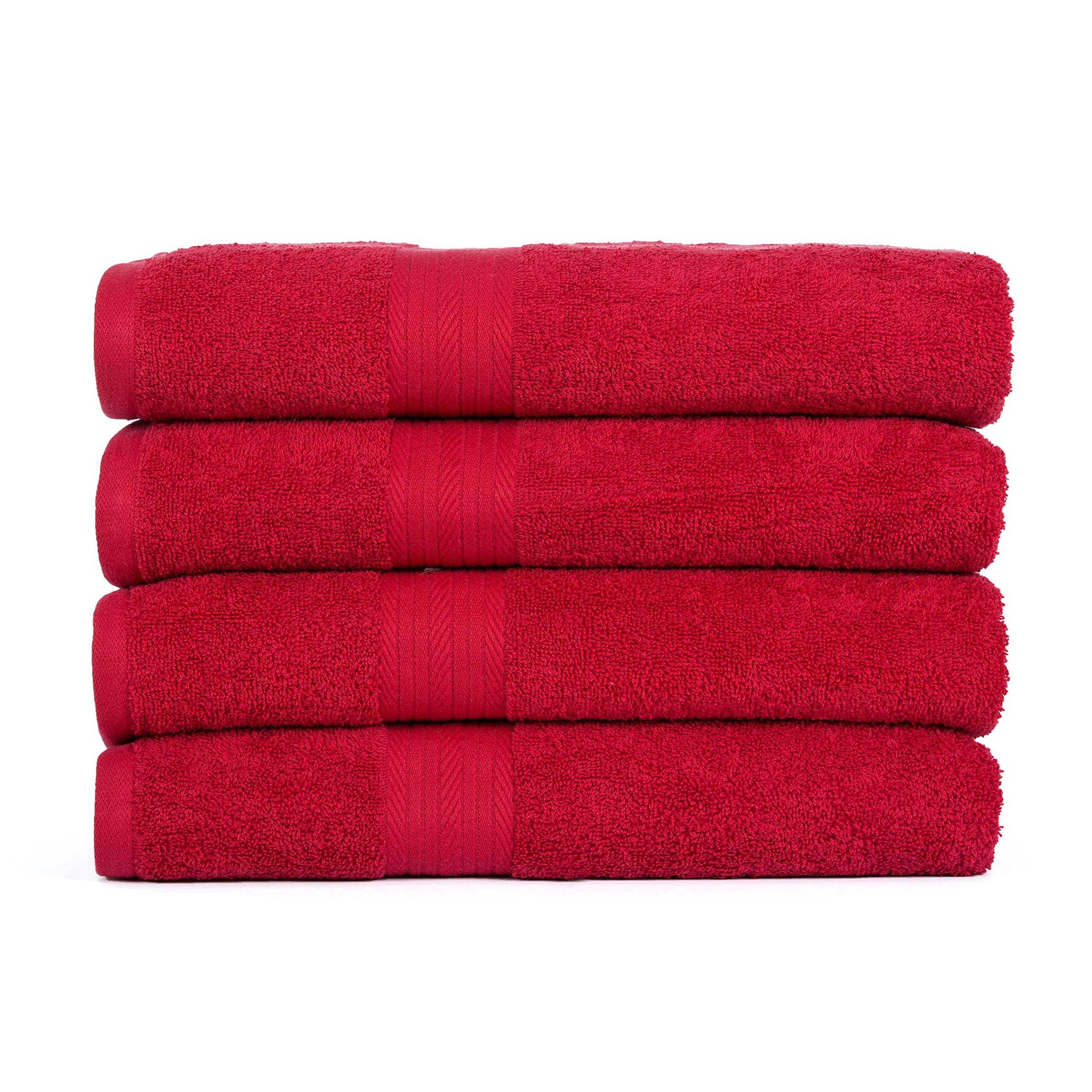 Ample Decor Hand Towel Set of 4, 46 CM X 72 CM, 600 GSM, 100% Cotton – Quick Drying, Super Absorbent – For Hotel, Spa, Bathroom, Gym – Red