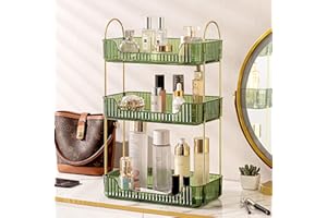 Weidace Bathroom Counter Organizer Countertop Shelf, Skincare Organizer Perfume Holder for Dresser, Bathroom Countertop Tray for Cosmetic, Skin Care, Lipstick (3 Tiers, Green)