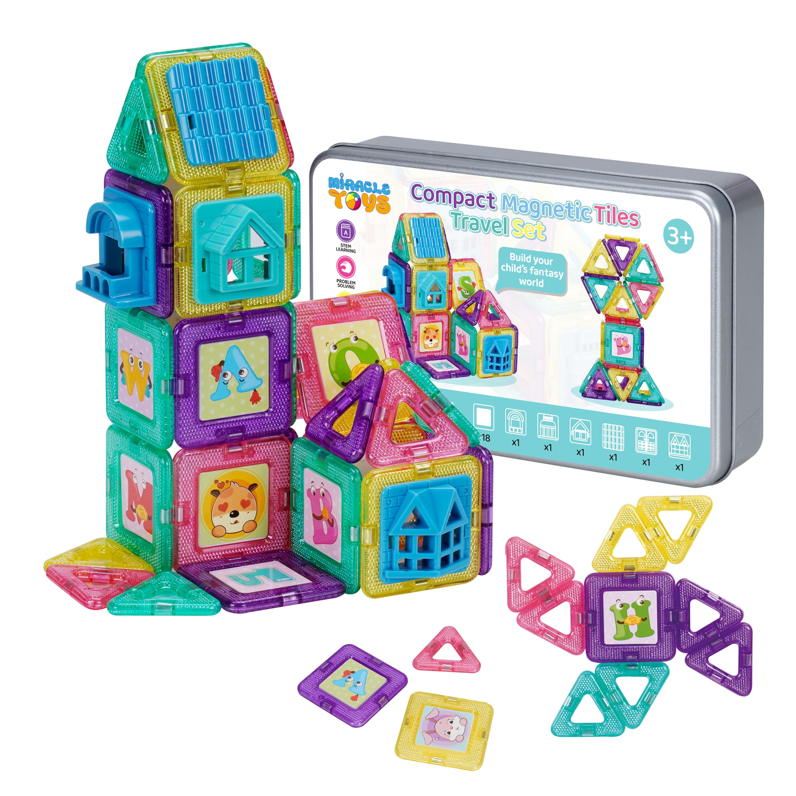 Photo 1 of Mini Magnetic Tiles for Kids Ages 4-8, 64PCS Travel Friendly STEM Magnet Building Blocks with Storage Tin, Montessori Educational Puzzle Toy for Toddlers, Preschoolers Boys Girls Age 3+