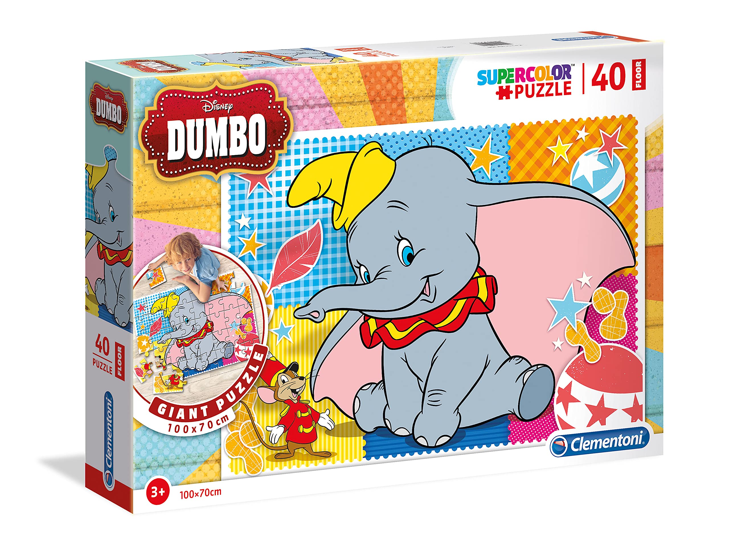 Clementoni 25461, Dumbo Floor Puzzle for Children - 40 Pieces (100 cm x 70 cm), Ages 3 Years Plus