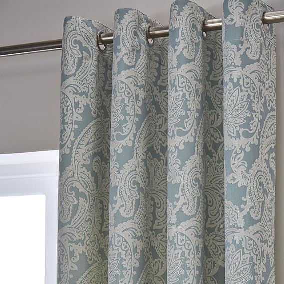 Just Contempo Damask Paisley Eyelet Lined Curtains, Duck Egg Blue, 66 x 90Inch Amazon.co.uk