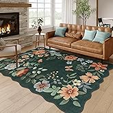 Lahome Floral Washable Living Room Rugs, 5x7 Green Area Rugs for Bedroom ‎‎‎‎Nursery, Ultra-Thin Soft Non-Slip Stain Resistant Boho Throw Carpet for Dining Room Office, Dark Green