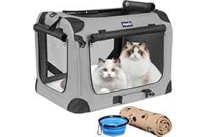 Petprsco Large Cat Carrier for 2 Cats Small Medium Dogs, Soft Pet Carrier 24x17x17 for Traveling with Warm Blanket Foldable B