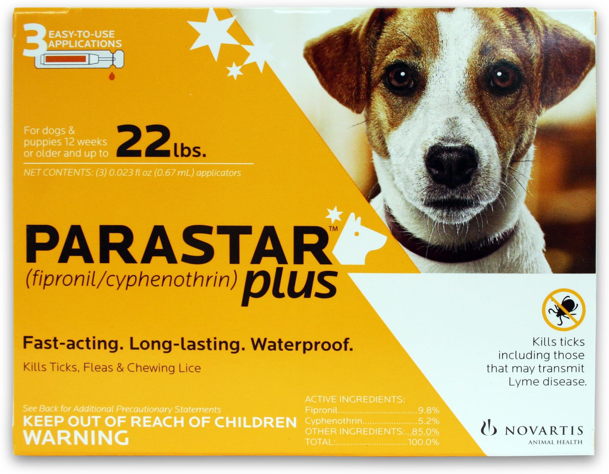 Novartis Parastar Plus Flea and Tick Control for Dogs, 4- to 22-Pound, Orange
