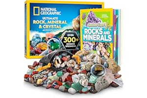 JMW SALES, INC. National Geographic Rock Collection Box for Kids – 300 Piece Rock Set with Real Gemstones, Crystals & Minerals - Includes Absolute Expert: Rocks & Minerals Full-Color Book (Amazon Exclusive)