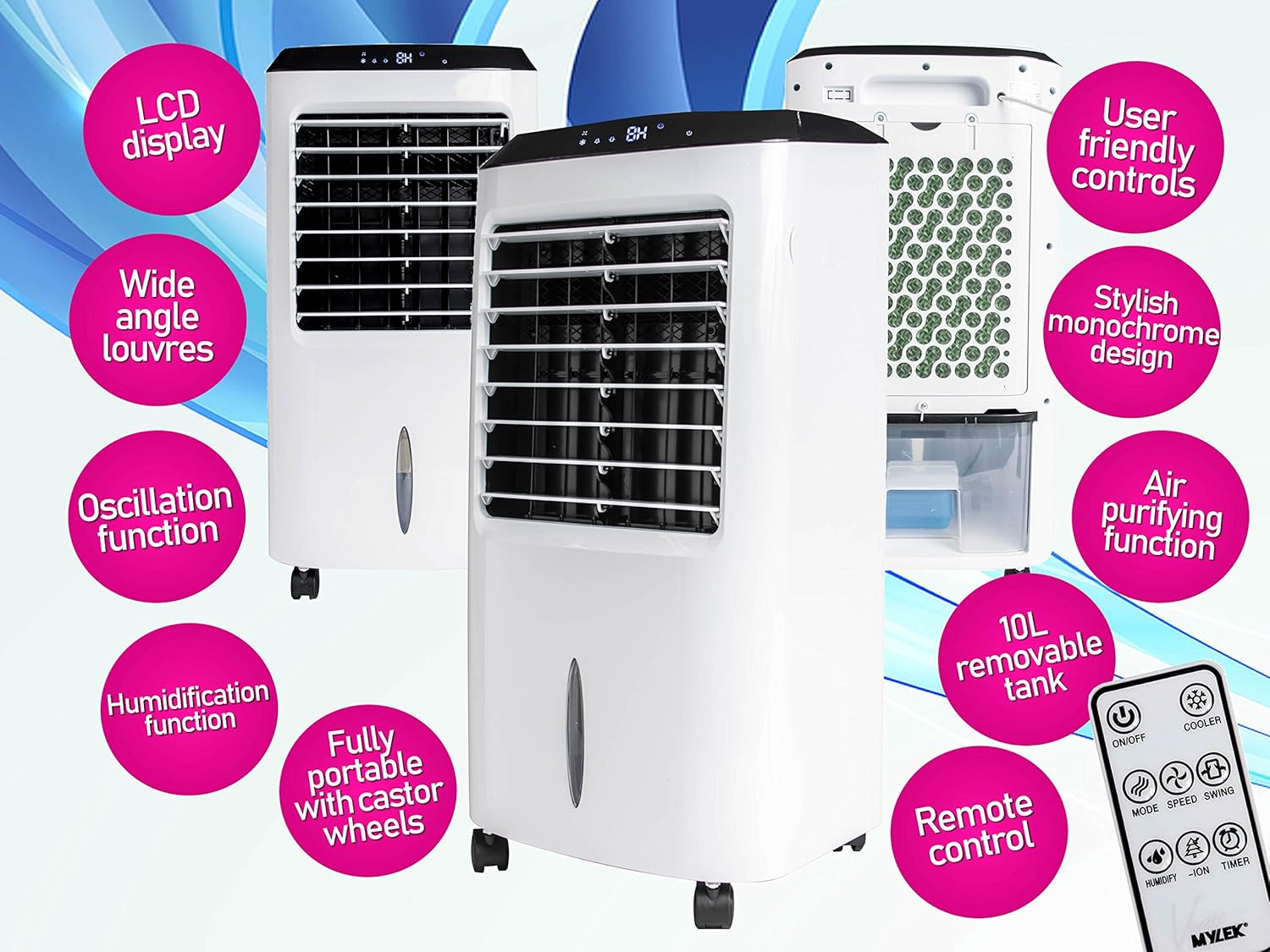 MYLEK Portable Air Cooler for Home with Remote Control & 2 Ice Packs