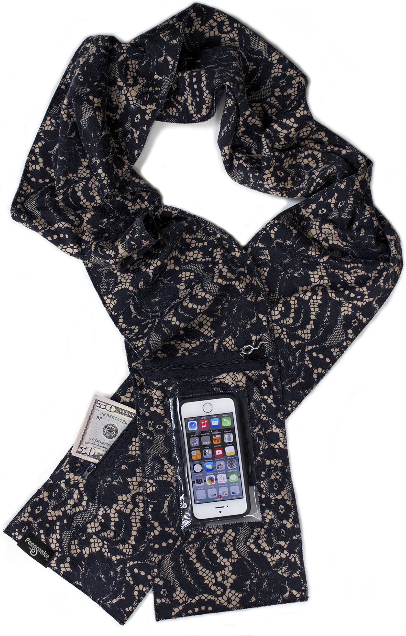 Peepsnake Scarf for SMALLER Smartphone, ID Holder, Clear Touch Pocket, Back Window, Pouch, Lanyard Alternative, Crossbody