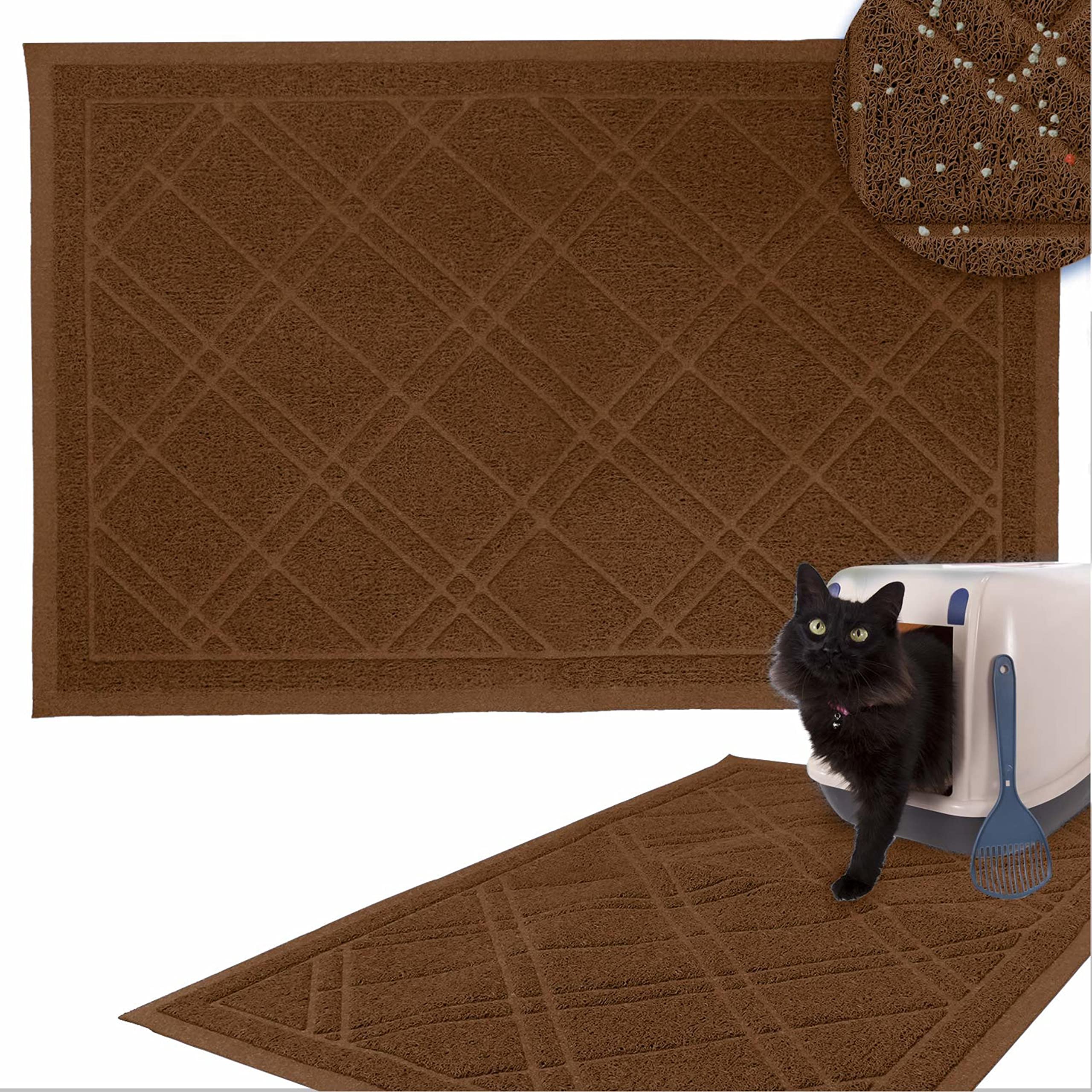 Downtown Pet Supply Non-Slip Padded Mesh Kitty Litter Mat Trapping Tray for Cats and Kittens (Brown, Large)