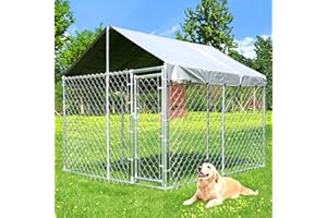 797AUDIO 10'x10'x6.56' Large Outdoor Dog Kennel with Roof, Heavy Duty Outside Dog Run Enclosure Dog Pen House Pet Playpen with Galvanized Chain Link, Lockable Door, Waterproof Cover, for Small and Large Dogs