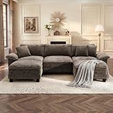 PHI VILLA Modular Sofa 5-Seat U Shaped Cloud Couch Sectional with Ottoman | Grayish Brown Chenille Fabric 123.6", Modern Couches for Living Room with Chaise, Solid Wood Frame, Wider Armrest, Deep Seat