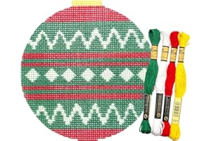 Howie's Needlepoint Christmas Needlepoint Kits, 18CT Printed Embroidery Pattern Starter Kits, Stamped Patterns Canvas Kits(Christmas Ball - Colored 4,4x4inch)