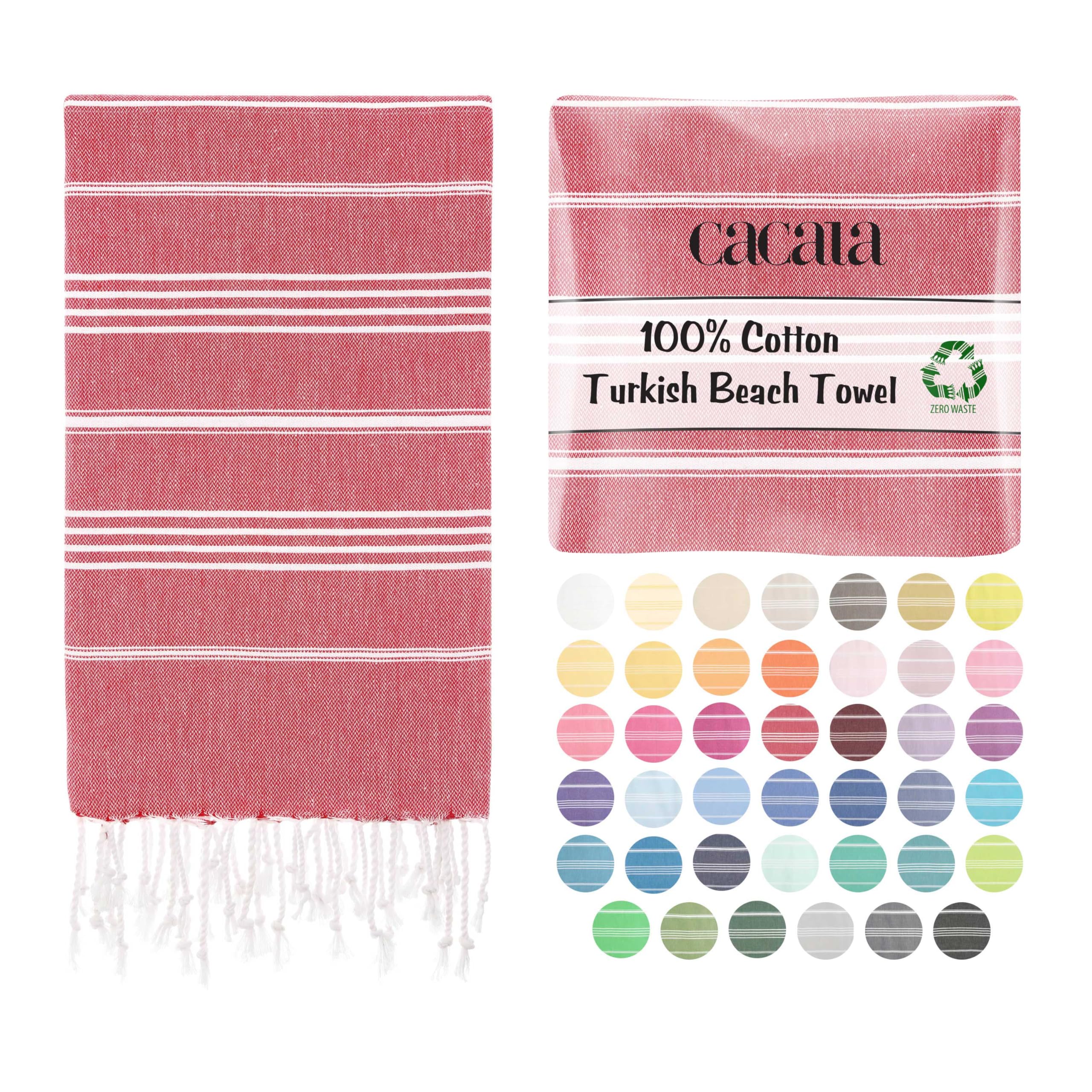 Cacala Turkish beach towel quick dry and lightweight Best for bath, gym, yoga, swimming and camping,Red,37" x 70"