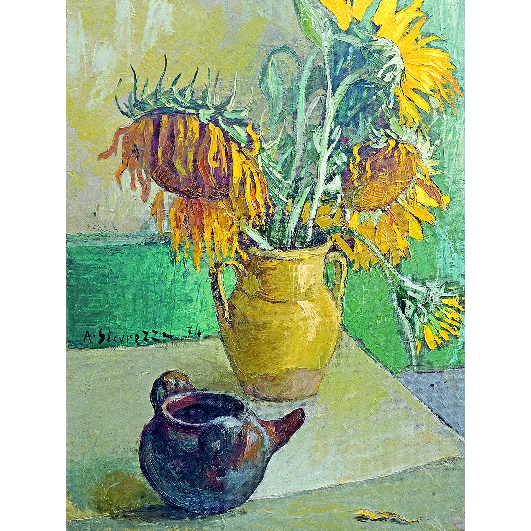 Artery8 Sicurezza Sunflowers Still Life Painting Large XL Wall Art Canvas Print