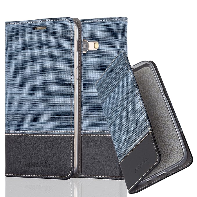 Cadorabo Hülle kompatibel mit Samsung Galaxy A3 2017 (7) Hülle in DUNKEL BLAU SCHWARZ Handyhülle mit Standfunktion und Karten
