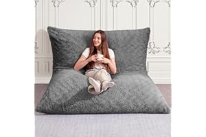 HABUTWAY 4 in 1 Bean Bag Chair, Giant Memory Foam Filling Bean Bag Sofa, Adult Bean Bag Chair, Machine Washable Faux Fur Cover, Bean Bag for Adult (Grey)