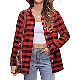 Zeagoo Flannel Shirt Women Button Down Long Sleeve Plaid Shirts Collared Casual Work Tops S-2XL