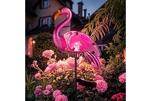 AWENDIETOU Garden Solar Lights,Pink Flamingos for Yard Art Decor,Flamingo Gifts for Women,Solar Metal Flamingo Lights Outdoor,Solar Powered Statues for Garden Yard Decor