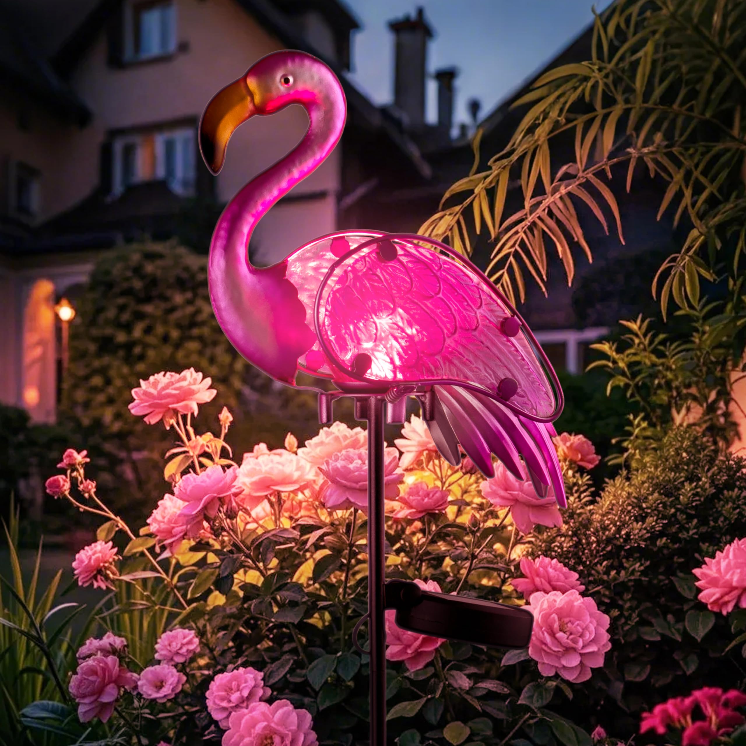 Photo 1 of (missing pieces) AWENDIETOU Garden Solar Lights,Pink Flamingos for Yard Art Decor,Flamingo Gifts for Women,Solar Metal Flamingo Lights Outdoor,Solar Powered Statues for Garden Yard Decor