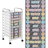 Whaline 12 Pcs Boho Rolling Storage Cart Labels Pastel Happy Face Composition Drawer Rolling Cart Label for Back to School Home Office Classroom Organization