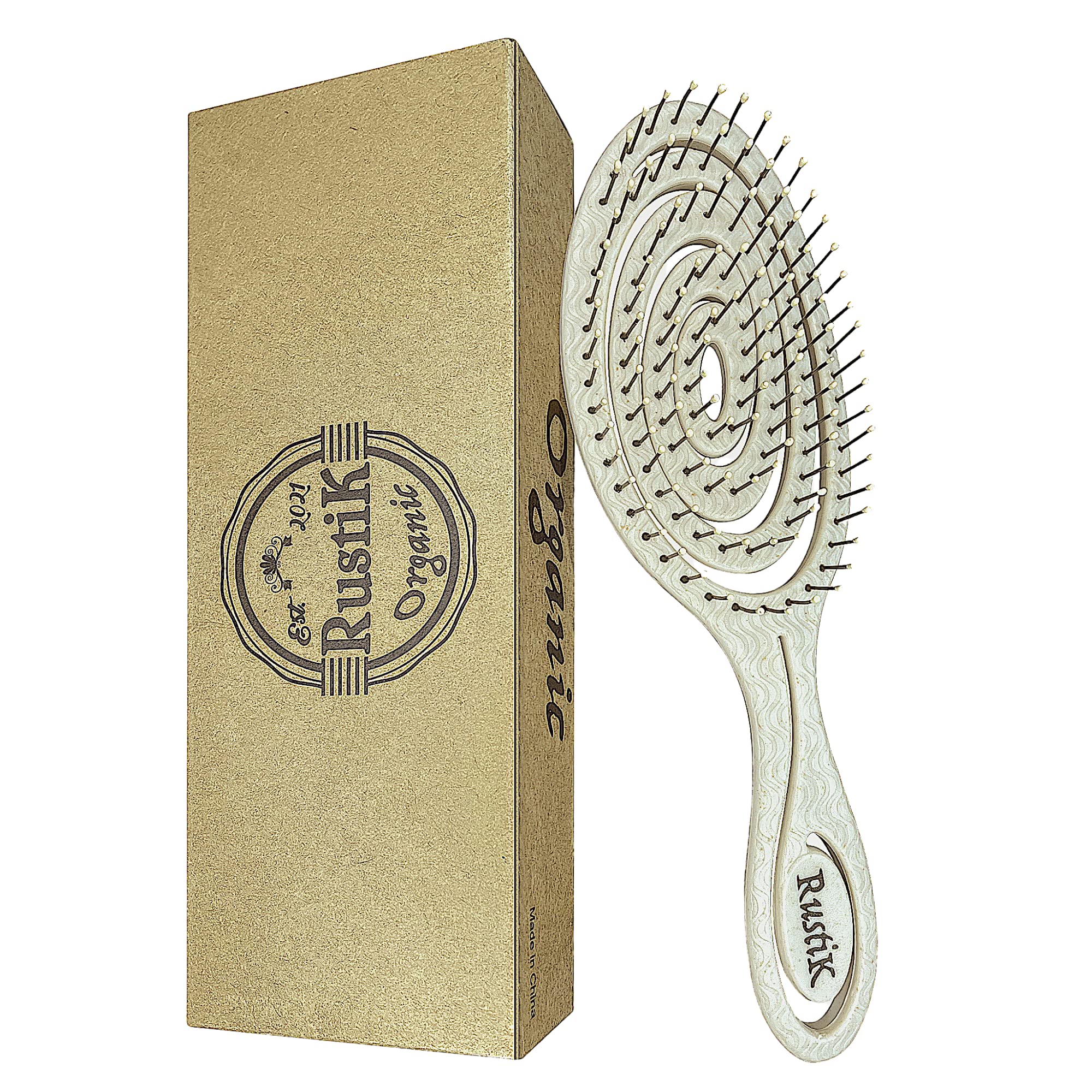 Soft Pin Flex Hair Brush by RustiK, Grey, Organic Detangling Wet Brush, Eco Friendly, Anti Static, Paddle Brush, Bio Plastic, Wheat Straw. — image 1