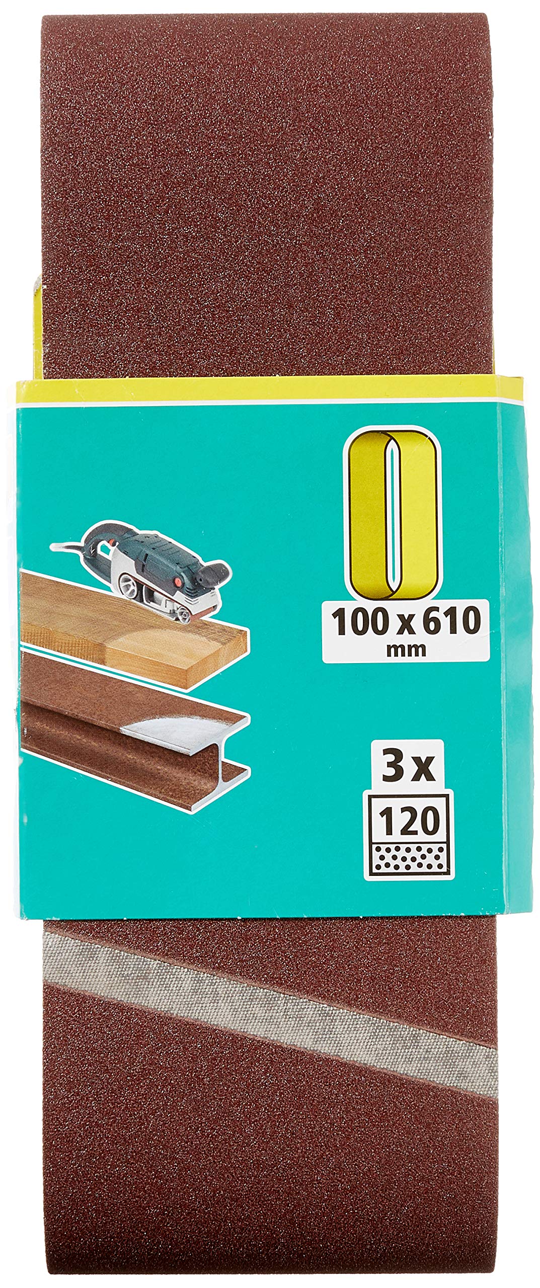 wolfcraft 3 Fabric Sanding Belts 100 x 610 mm, Grain 120 I 1863000