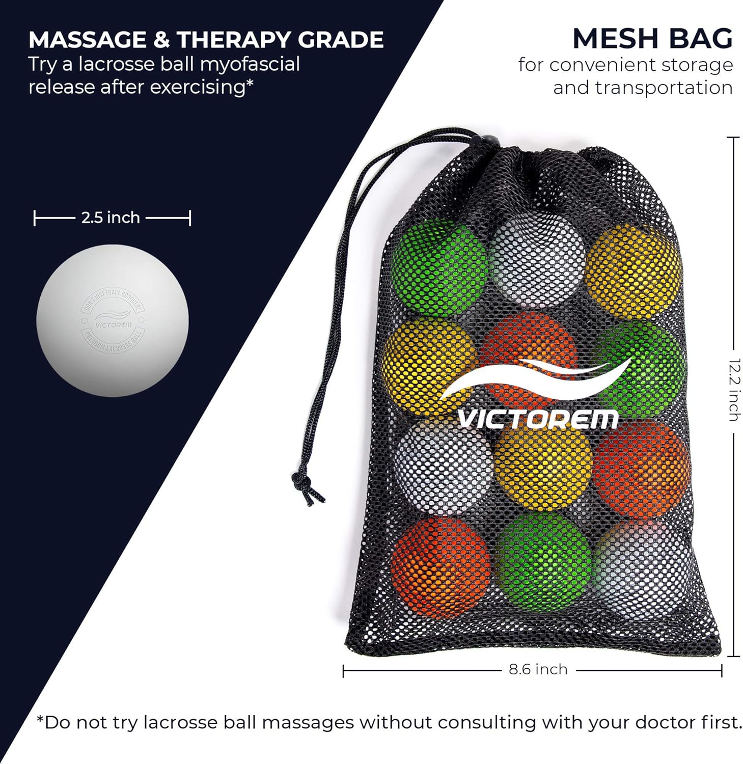 Victorem Lacrosse Balls - Lacrosse Ball Set of 12, Odourless and Durable Therapy Ball, Back Roller, Great for Myofascial Release and as Muscle Knot Remover : Sports & Outdoors