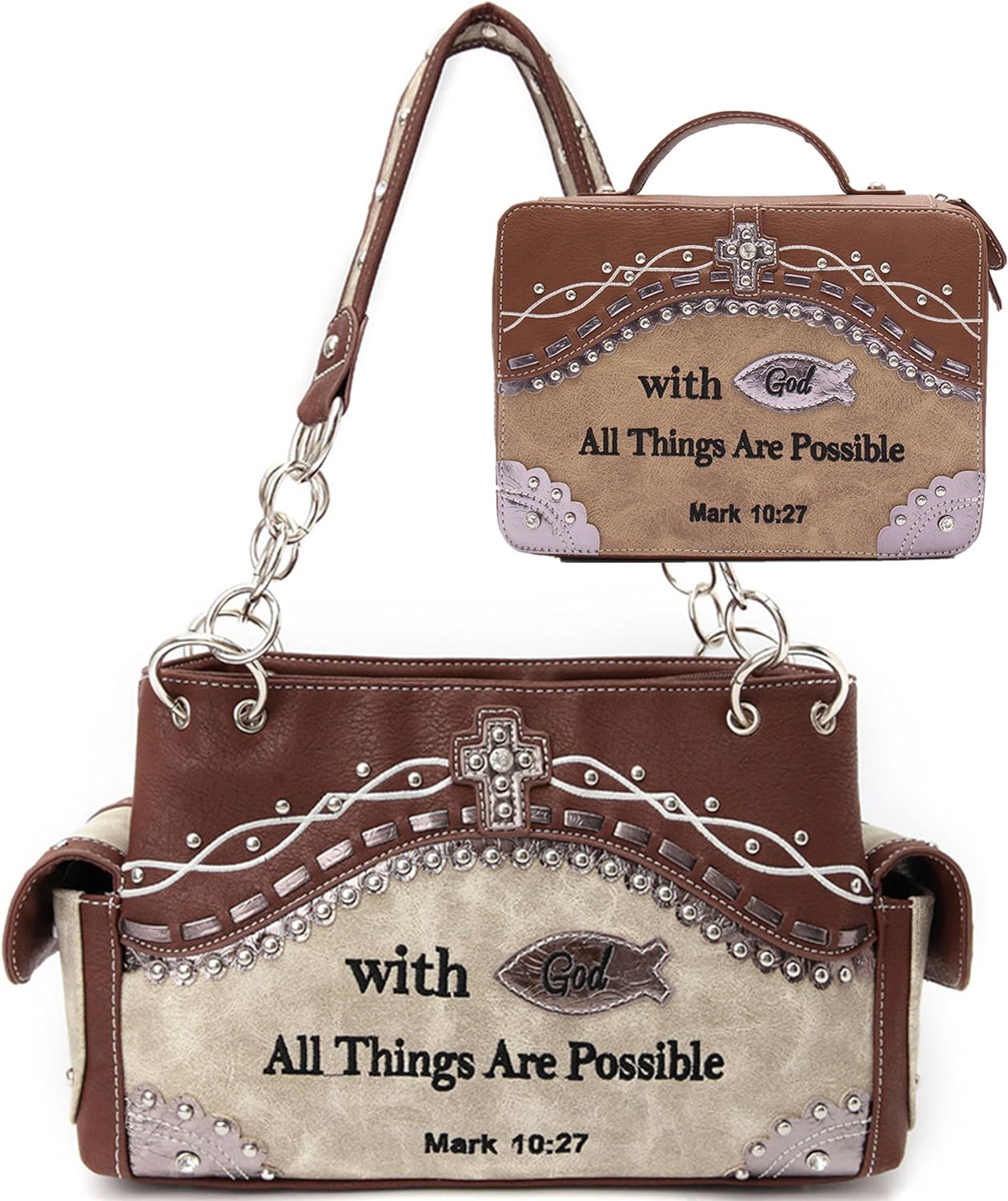 Western origin Embroidered Cross with Bible Verse HandBag