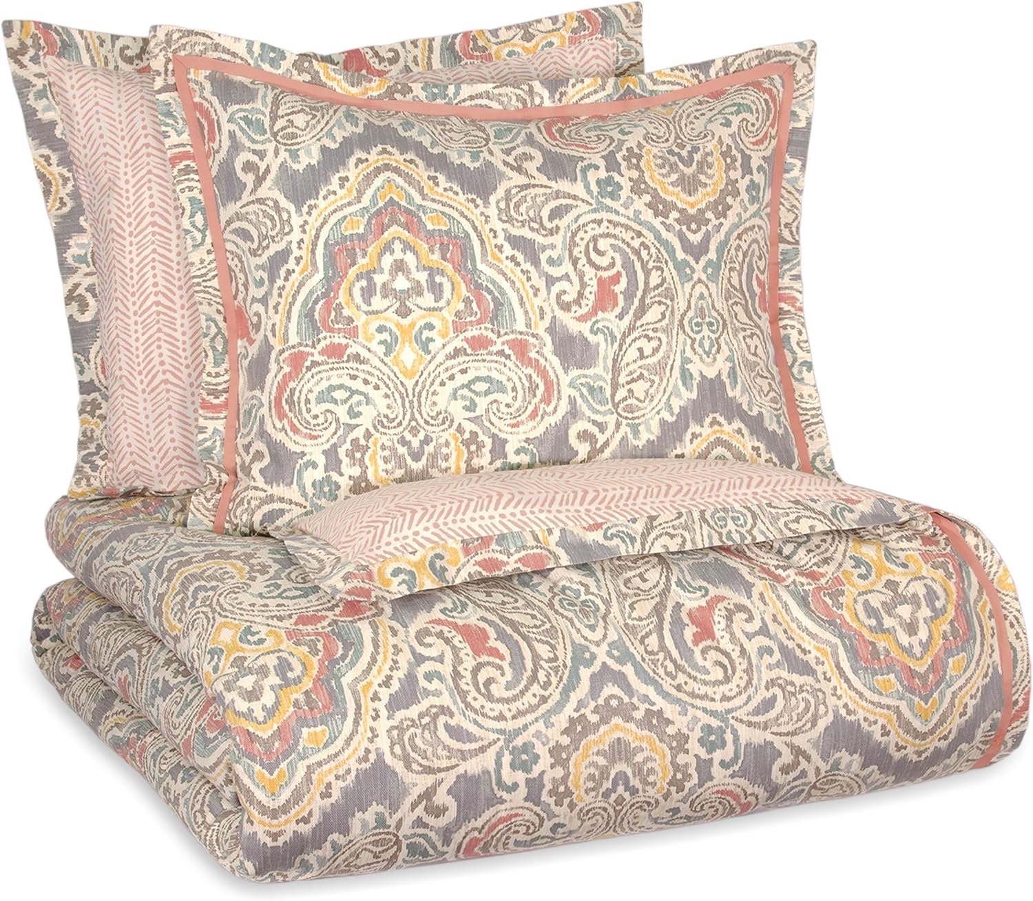 Waverly Artisanal Ikat-Mineral Bedding Set with 2 Coordinating Shams, Queen