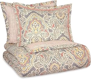 Waverly Artisanal Ikat-Mineral Bedding Set with 2 Coordinating Shams, Queen