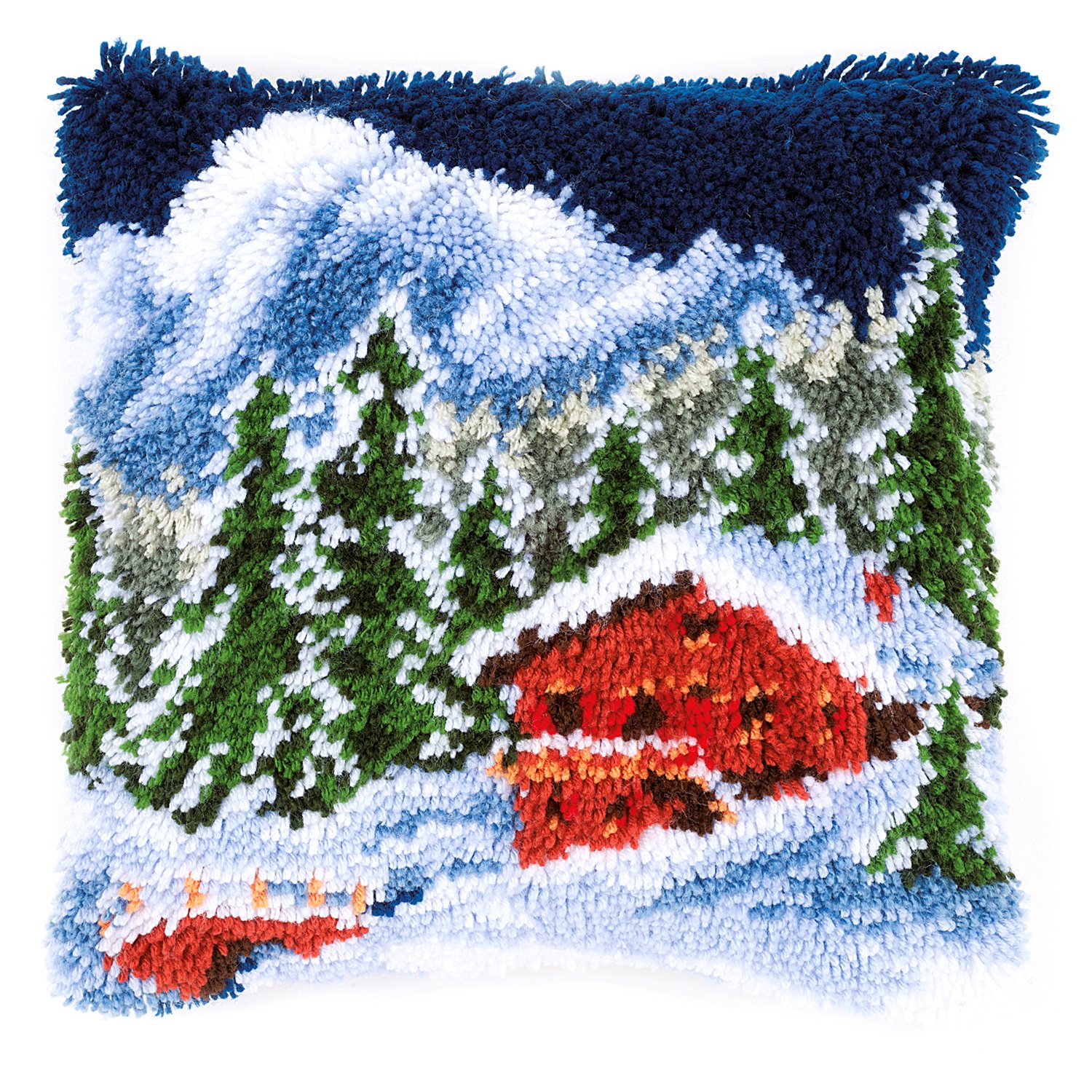 Vervaco Latch Hook Cushion Winter Mountains, Cotton Blend, Assorted, 25.5 x 2.8 x 17.8 cm