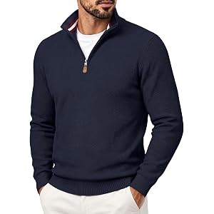 PJ PAUL JONES Mens Quarter Zip Pullover Sweater | 1/4 Zip,Mock Neck, Long Sleeve Sweaters, Lightweight Soft Tops, Business Ca