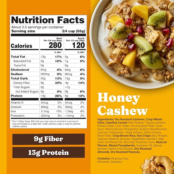 CATALINA CRUNCH PROTEIN GRANOLA – LOW SUGAR BREAKFAST CEREAL WITH 13G OF PROTEIN – GLUTEN FREE, KETO FRIENDLY – HONEY CASHEW – 8 OZ. BAG (PACK OF 1)
