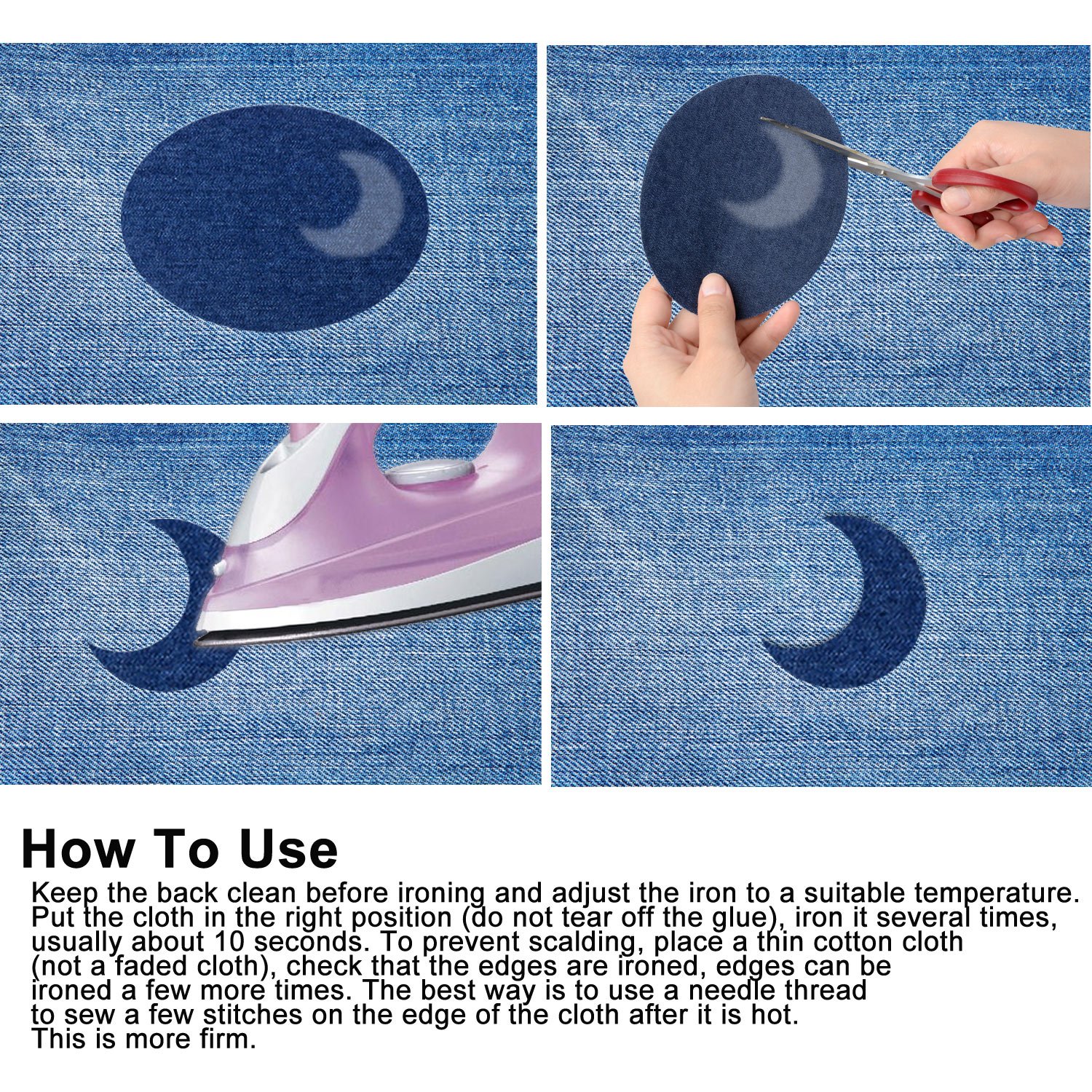 Iron On Patches, 24 Pieces Iron On Denim Cotton Patches Iron Repair Kit, 3 Sizes 3 Colors