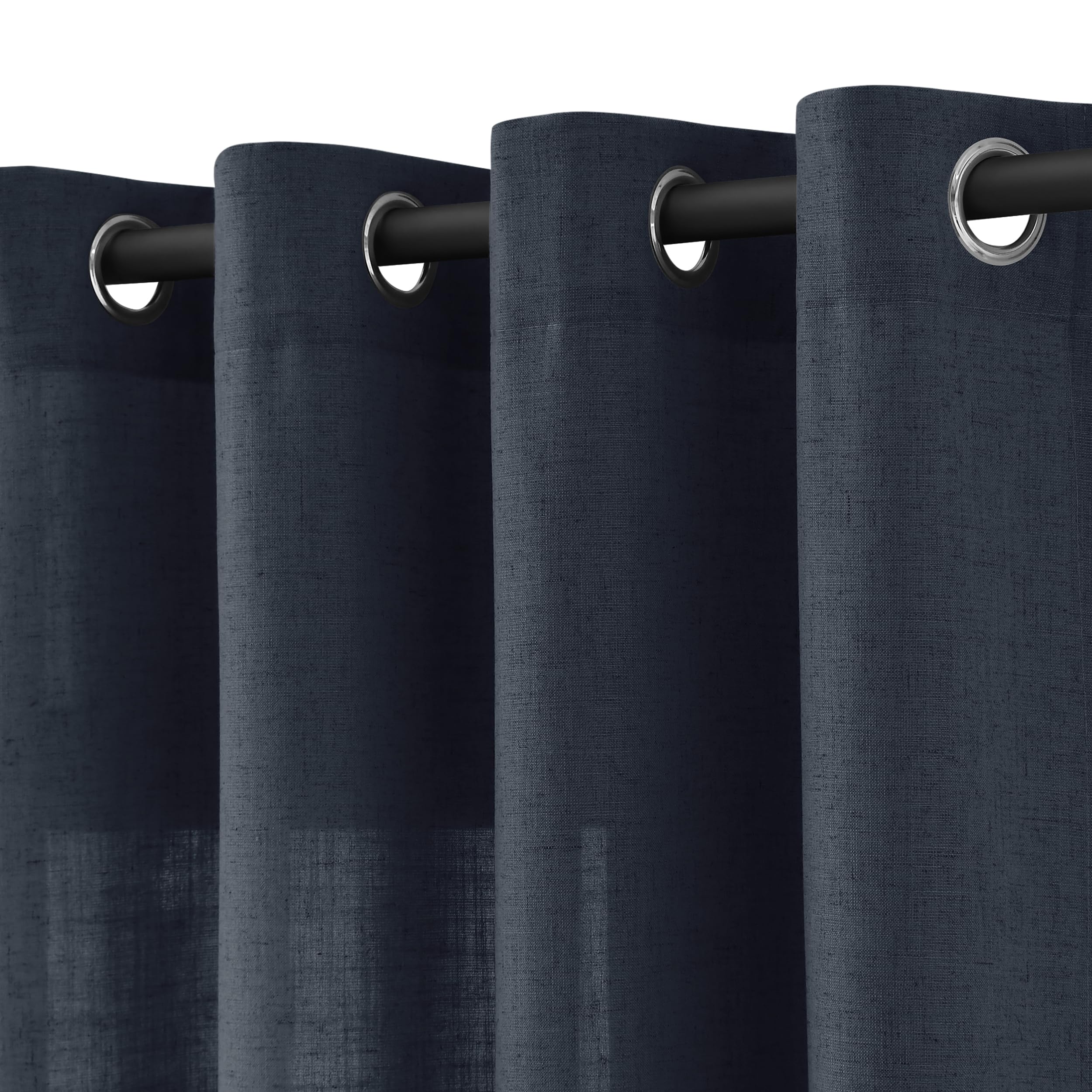 Jowels Retro Blue Linen Curtains 108 Inch Length 2 Panels for Living Room Bedroom, Light Filtering Sheer Curtains 108 Inches, Modern Farmhouse Grommet Semi Sheer Soft Privacy Drapes Image