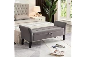 Furniliving 51” Bedroom Bench, End of Bed Bench with Button-Tufted Large Upholstered Storage Bench Ottoman Velvet Window Benc