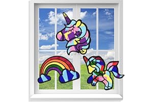 VHALE Suncatchers Craft 3 Sets (9 Cutouts) w Tissue Papers Stained Glass Effect Paper Sun Catcher Kit, Window Art, Classroom Crafts, Creative Art Projects, Kids Party Favors (Unicorn)