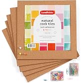 Cork Board Tile Squares &ndash; 5 Piece 12x12 Self-Adhesive Squares for Bulletin Boards, Wall Corkboards, Vision Boards, Pin Boards, Office &amp; Craft Projects