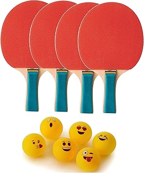 Amazon Ping Pong Racketsセット 4パック 24絵文字ping Pong Balls Completeテーブル テニスラケットとボール値バンドル 品質ping Pong Batアクセサリーセット Pingpongkong ラケット
