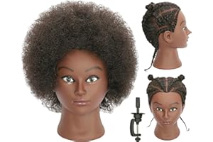 LOHXINHAIR Kinky Curly Real 100% Human Hair Mannequin Head Manikin Cosmetology Doll Training Head with Stand for Hairdresser Practice Braiding Styling Bleaching Dyeing Cutting Updos Natural