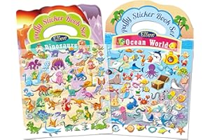 Elfew 2 Pack 3D Puffy Sticker Books for Kids 2-4, Reusable Puffy Stickers for Toddlers, Ocean, Dinosaurs Theme Sticker Activity Books, Cute Sticker for Toddler 2-4, Kids Sticker Gifts and Rewards