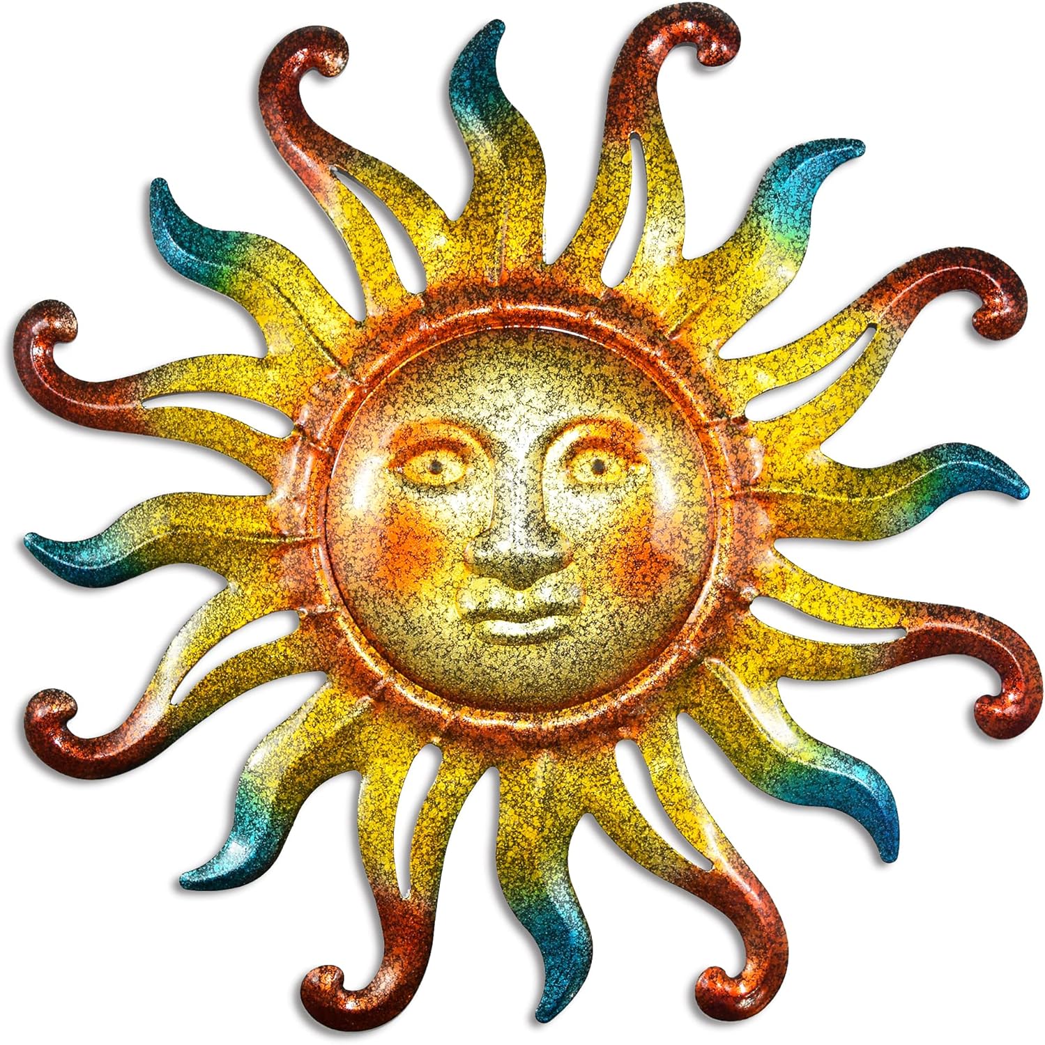 Plaques & Wall Art - Metal Outdoor Sun Wall Decor, Sun Face Yard Art Fence Outside Decorations for Patio Garden, Metallic 12 inch -B