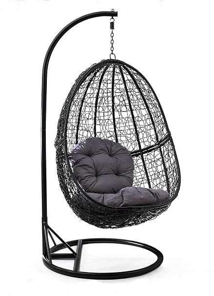 JOM Hängesessel Polyrattan mit Gestell Hängestuhl Hängeschaukel Hängekorb Inkl. Sitz und Rückenkissen bis 160 KG