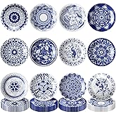 Nitial 120 Pcs Blue and White Flower Paper Plates Disposable Blue and White Decorative Dinner Plates Chinoiserie Dessert tableware for Wedding Birthday Tea(Round)
