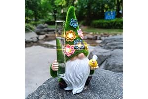 VIVICOMFY Resin Gnomes Solar Rain Gauges, Resin Gnome Garden Statue with a Glass Rain Gauge, Hand Painted Gnome Sculpture Water Gauge for Rain